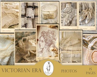 Elementos fotográficos victorianos, encaje estilo shabby chic para álbumes de recortes (descarga digital)