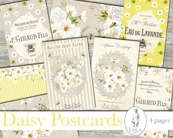 Daisy Postcard Set, Shabby Chic Ephemera (Digital Download)