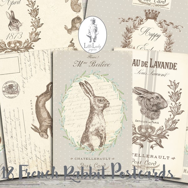 French postcard junk journal french easter postcards rabbit printable ephemera french junk journal scrapbooking french collage sheet digital