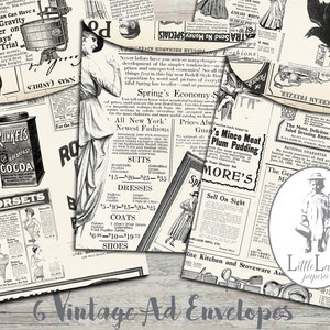 Diário de publicidade, envelopes para scrapbooking, diário digital, anúncios vintage, envelopes, artesanato, coisas efêmeras, vintage, envelope para impressão