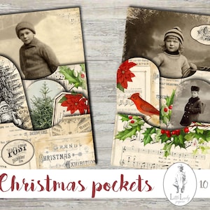 Christmas winter junk journal digital pockets christmas advent printable collage sheet winter embellishment vintage photographs