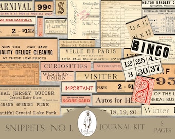 Vintage Snippets Ephemera, Junk Journal Printable (Digital Download)
