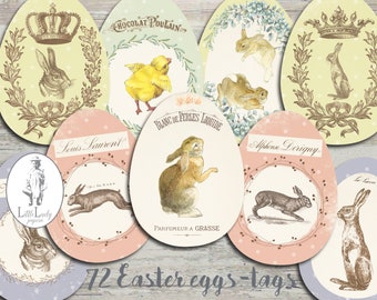 Vintage Easter Egg Tags, Bunny & Chick Ephemera (Digital Download)