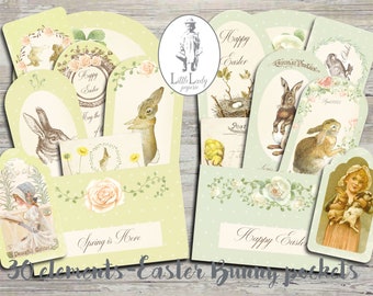 Easter junk journal bunny rabbit easter tags labels easter ephemera printable easter crafting scrapbooking printable easter cards