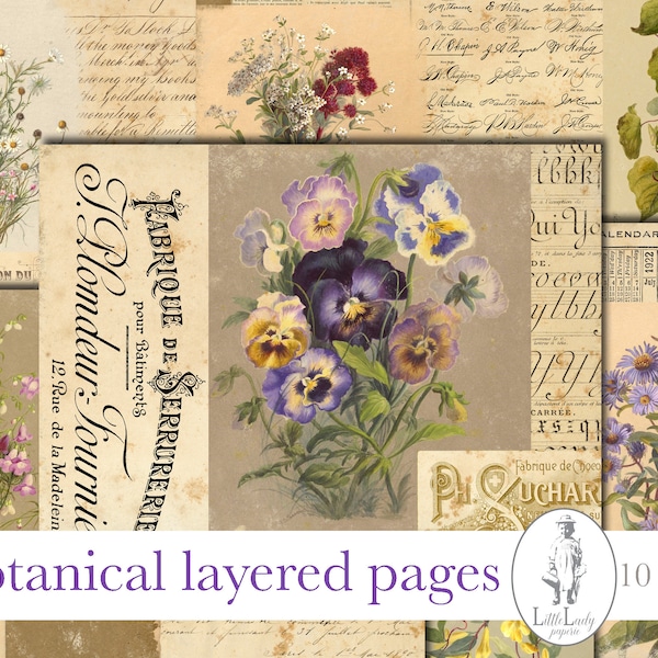 Junk journal botanical digital pages junk journal flowers junk journal botanical collage sheet botanical ephemera printable journal pages