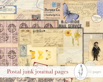 Postal Junk Journal Pages, Ephemera Collage (Digital Download)