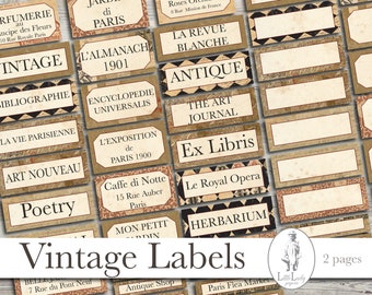 Vintage Frans label kortstondig, afdrukbaar junkjournaal (digitale download)