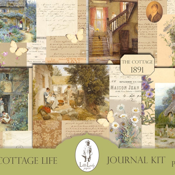 Cottage junk journal kit country cottage set farm life printable ephemera digital page cottage scrapbooking french cottage journaling