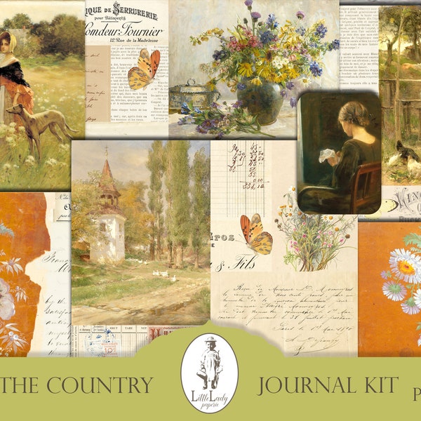 Country cottage junk journal kit french country cottage digital journaling meadow flowers farm cottage ephemera scrapbooking printable pages