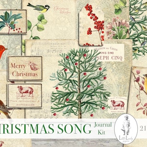 Christmas winter digital junk journal kit christmas botanical holiday printable collage sheet christmas birds ephemera scrapbooking woodland