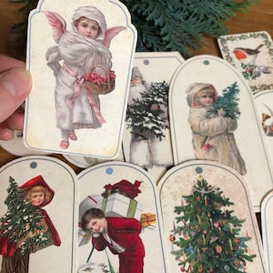 クリスマスタグ デジタル ビクトリア朝 子供用 印刷可能なクリスマスコラージュシート ジャンクジャーナル ペーパークラフト デジタルクリスマスタグ スクラップブッキング