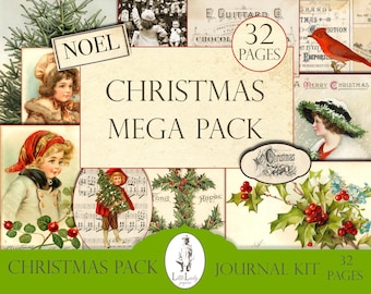 Christmas Junk Journal Kit, Printable Collage Ephemera (Digital Download)