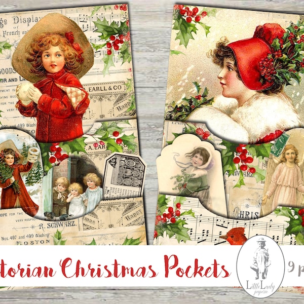 Noël victorien journal de pacotille poches numériques imprimables hiver victorien kit numérique noël scrapbooking collage feuille d’hiver pages d’hiver