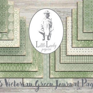 Pagine stampabili del diario spazzatura con motivo damascato verde, foglio di collage vittoriano verde sbiadito, carta per scrapbooking effimera digitale