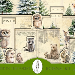 Winter christmas  junk journal digital kit winter christmas woodland animal forest juk journal set winter pages junk journal printable kit