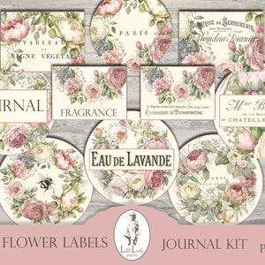 Digital labels digital french labels junk journal  label flowers printable french labels journal labels ephemera flowers collage sheet