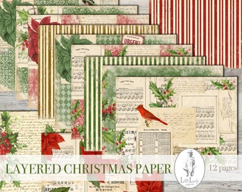 Christmas Junk Journal, Junk Journal Kit Digital Junk Journal Junk Journaling Digital Papers Winter Junk Journal Printable Papers Layered