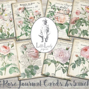 Roses junk journal ephemera botanical digital cards floral journaling roses printable journal collage sheet paper crafting