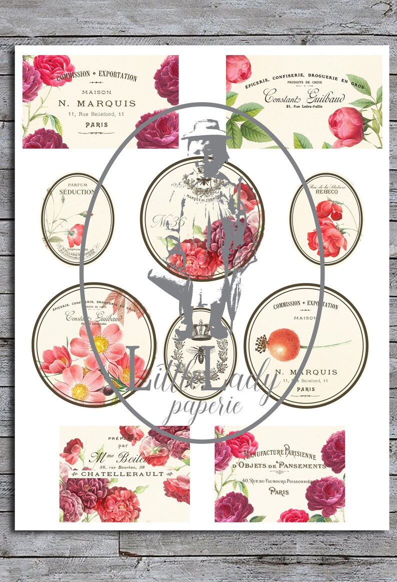French Rose Junk Journal Labels Digital French Labels - Etsy