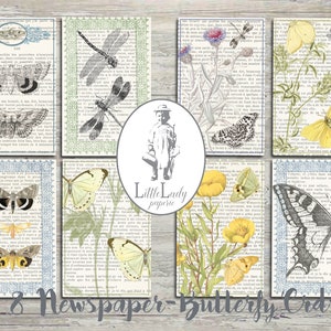 Newspaper butterfly dragonfly scrapbooking junk journal crafting digital paper collage sheet journaling paper crafting