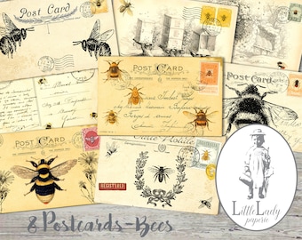 Vintage Bee Postcards, Printable Ephemera (Digital Download)