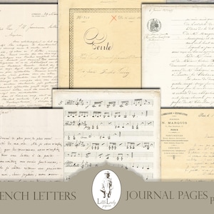 Franse brieven junk journal digitale Franse brieven ephemera Franse digitale pagina's handgeschreven brieven scrapbooking basispagina's brieven