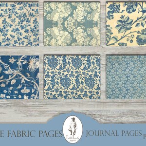 Blue Victorian Fabric Junk Journal Pages (Digital Download) image 5