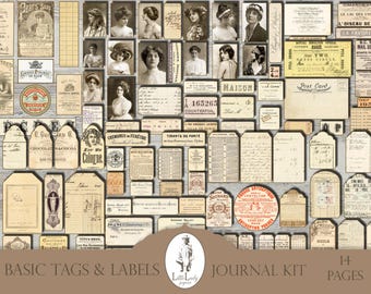 Junk Journal Ephemera | Vintage Tags and Labels (Digital)