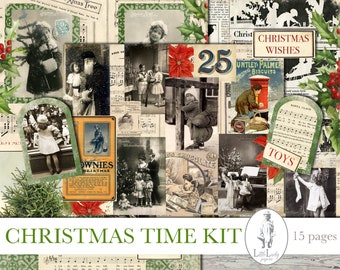 Christmas junk journal kit digital christmas journaling digikit printable christmas collage sheet ephemera scrapbooking digital pages