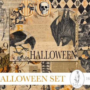 Halloween junk journal set digital halloween kit halloween ephemera halloween scrapbooking printable halloween pages