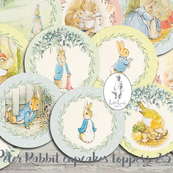 Peter Rabbit easter cupcake topper easter junk journal Party Cupcake Toppers Children party ephemera printable digital scrapbooking