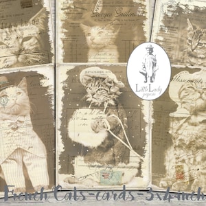 French cat ephemera paris french junk journal digital download journal cards french collage sheet scrapbooking cats printable