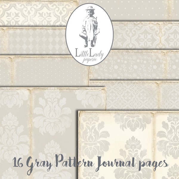 Damask pattern victorian shabby gray junk journal digital pages printable collage sheet scrapbooking ephemera