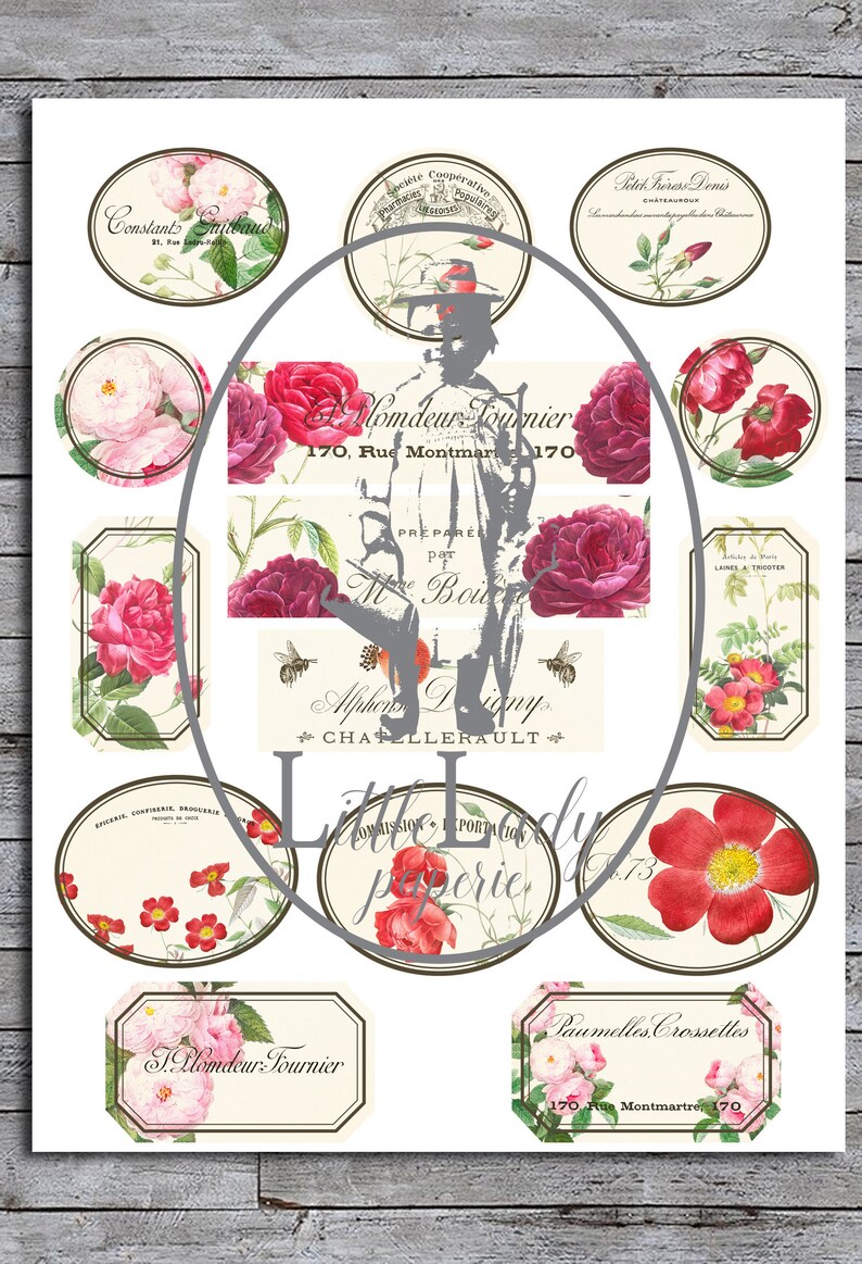 French Rose Junk Journal Labels Digital French Labels - Etsy