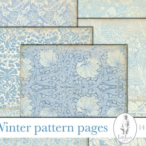 Winter junk journal blue pattern pages,winter blue pattern digital paper, winter blue printable scrapbooking pages,winter pattern paper kit