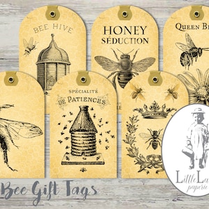 Bee Gift Tags Printable Bee Tags Paper crafting scrapbooking beekeeper honey steampunk digital download instant download collage sheet