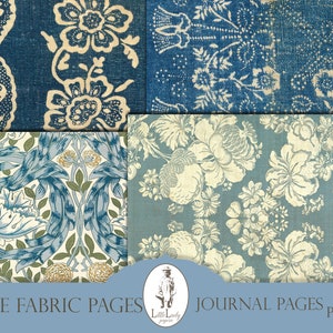Blue Victorian Fabric Junk Journal Pages (Digital Download) image 2