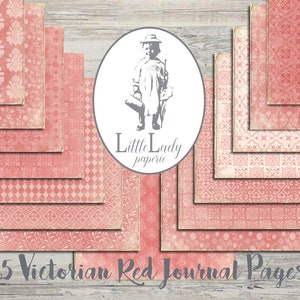 Viktorianisches rotes vintage Junk Journal mit rotem Damast Muster zum Ausdrucken