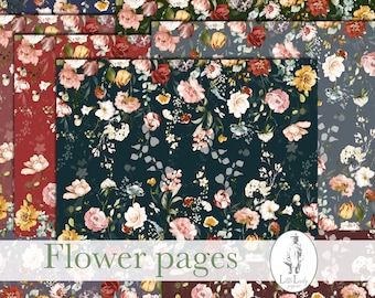Botanical Floral Junk Journal Pages, Shabby Chic Ephemera (Digital Download)