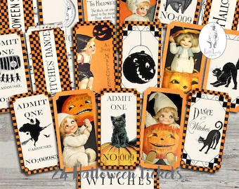 Halloween Ticket Printable Ephemera, Collage Sheet (Digital Download)