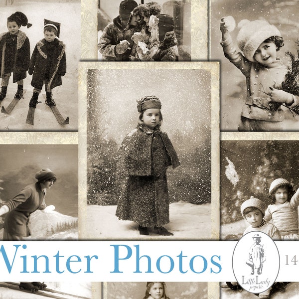 Carnet d'ordure d'hiver numérique photographies vintage Noël hiver photos imprimables photos vintage hiver éphémères scrapbooking