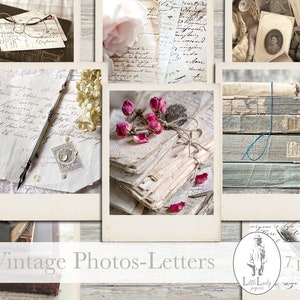 Diario basura, cartas de escritura en francés, efímeras, fotografías vintage, libros, diario shabby chic, cartas, escritura, álbumes de recortes, digital