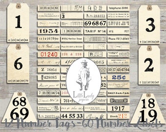 Numbers labels printable number tags digital numbers mini labels junk journal numbers collage sheet scrapbooking ephemera collage sheet