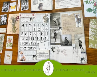 Junk Journal Calendar Printable, Collage Scrapbooking Ephemera (Digital Download)