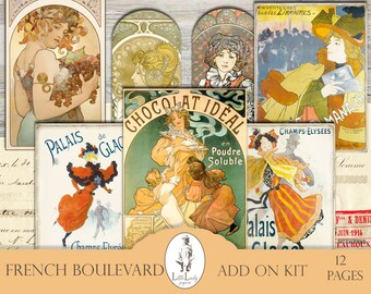 French Ephemera Junk Journal Kit, Paris Printable Set (Digital Download)