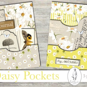 Daisy junk journal pocket kit digital daisy éphémère shabby chic daisy printable kit collage junk journaling