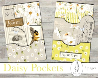 Daisy Junk Journal Pockets Kit, Shabby Chic Ephemera (Digital Download)