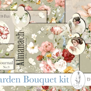 Junk Journal Shabby Chic Garten Blumen digitales Kit shabby chic Blumen druckbare Ephemera floral collage sheet Scrapbooking Seiten