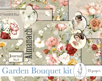 Shabby Chic Garden Flowers Junk Journal Kit (Digital Download)