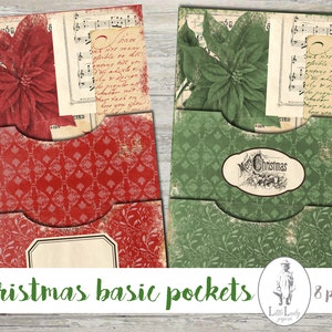 Christmas junk journal digital kit christmas pockets collage sheet christmas damask printable pockets christmas crafting digital paper
